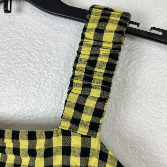 Asos Collusion Dress Size 0 Yellow Black Gingham Tiered Sleeveless Midi - Picture 4 of 14